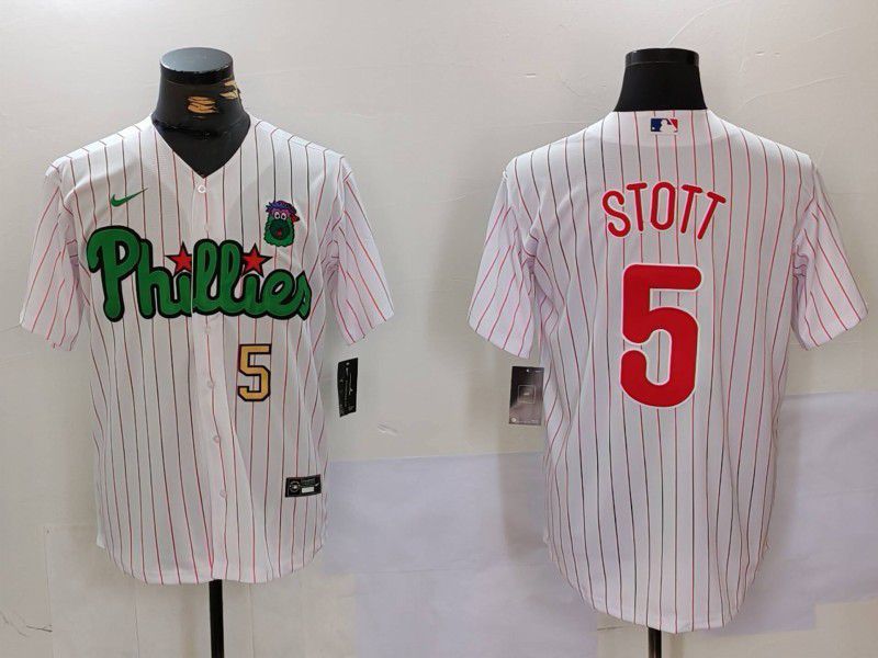 Men Philadelphia Phillies 5 Stott White stripe Second generation Joint Name 2024 Nike MLB Jersey style 2